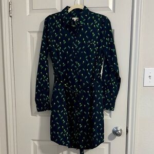 GAP Navy Shirt Dress with Vibrant Bird Print